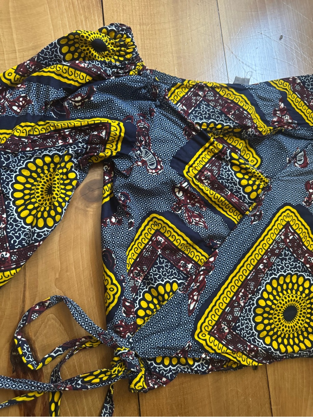 Vintage African Wax Print Wrap Top Puff Sleeve Boho Blouse - Picture 10 of 10